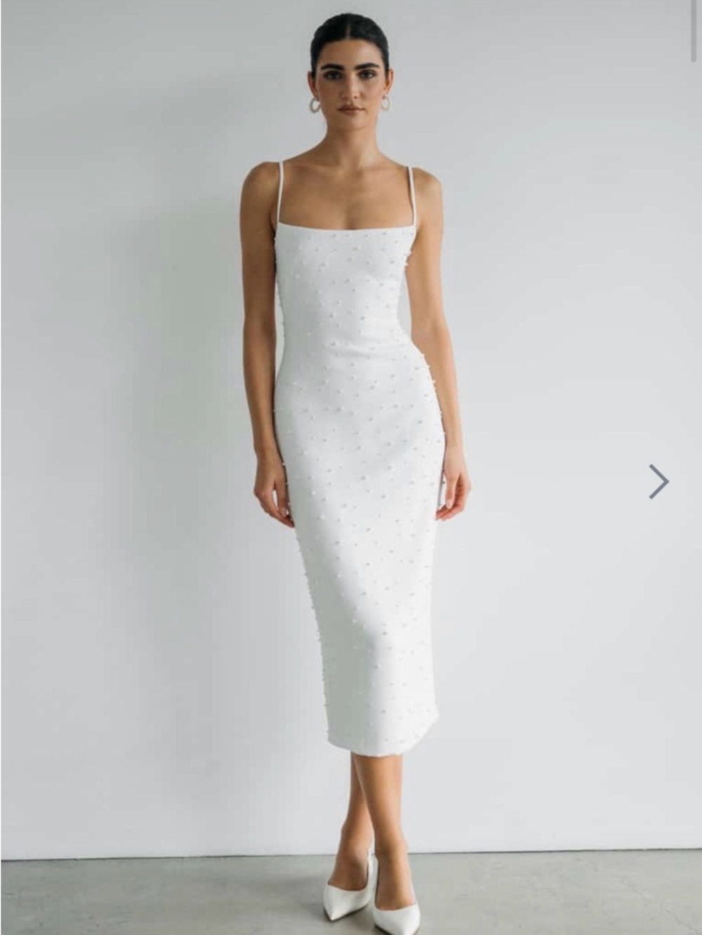 Jenny Yoo Ivory Beaded Midi Dress with Thin Straps